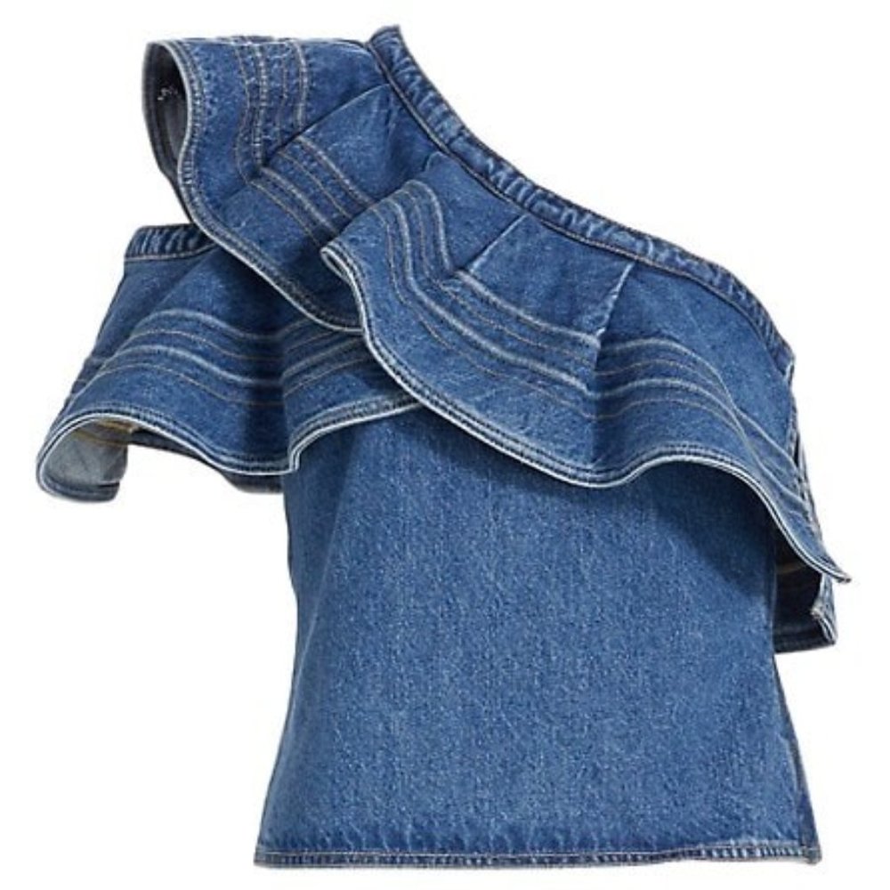 Self-Portrait Blue denim ruffled top - Never Worn - US 6 UK 10